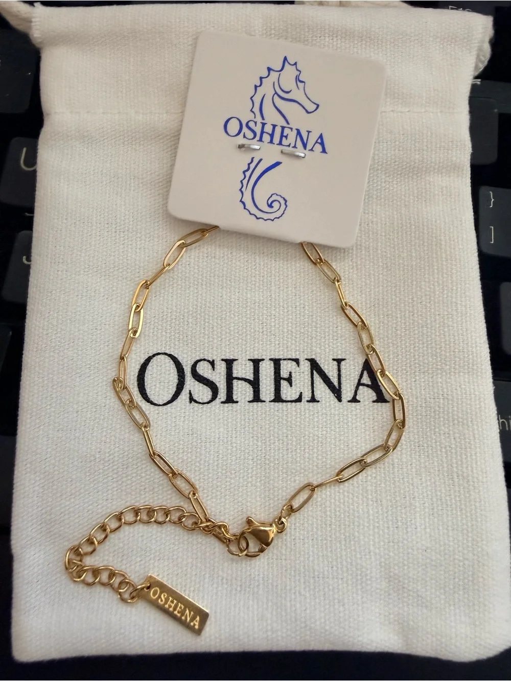OSHENA weatherproof Non Tarnish Gold Paperclip Chain Bracelet - Picture 1 of 2
